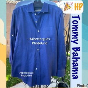 Tommy Bahama Deep Royal Blue 100% Linen Mens Long Sleeve Button Up Shirt Size M